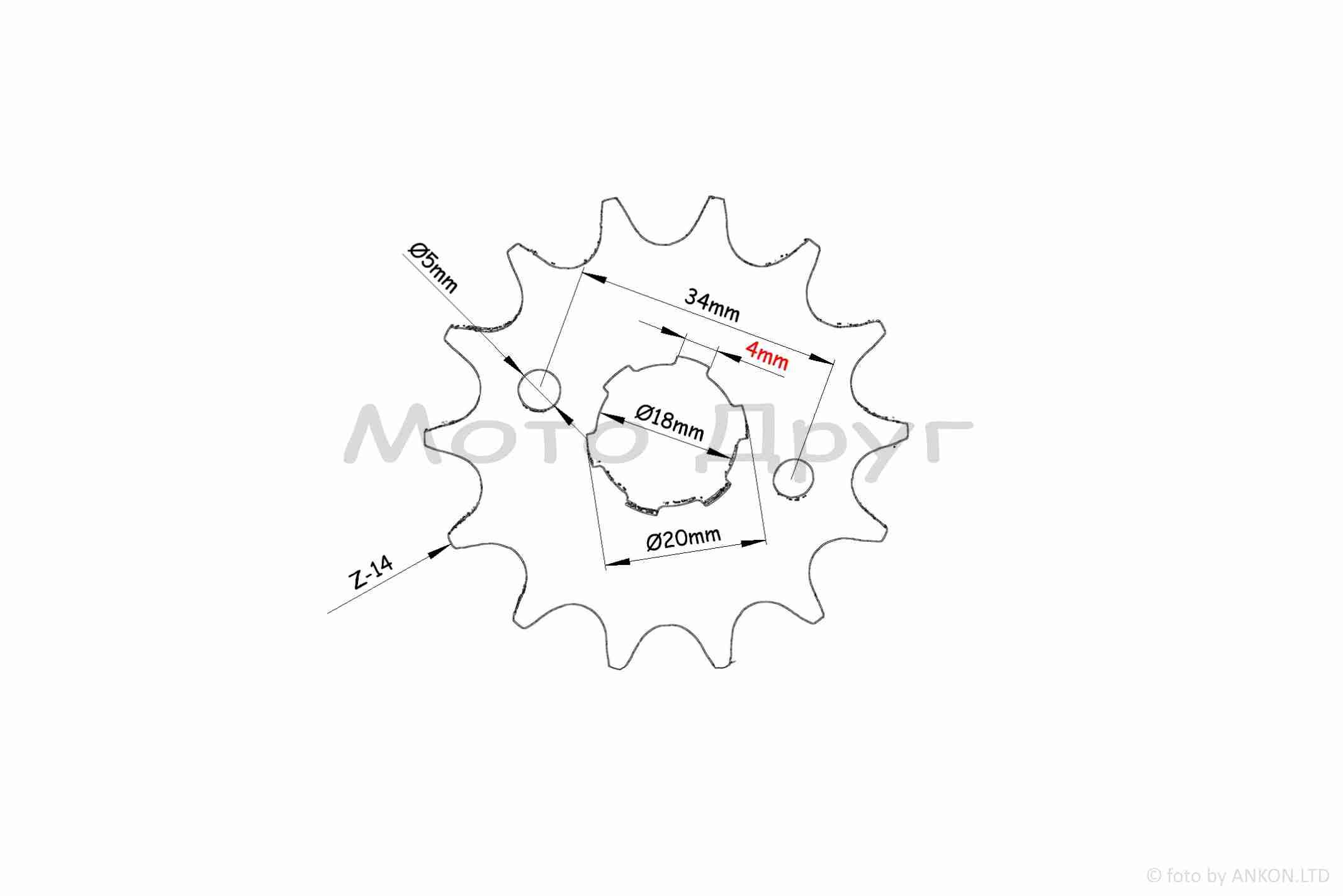 Звезда трансмиссии передняя CB/CG 428-14T — изображение 2