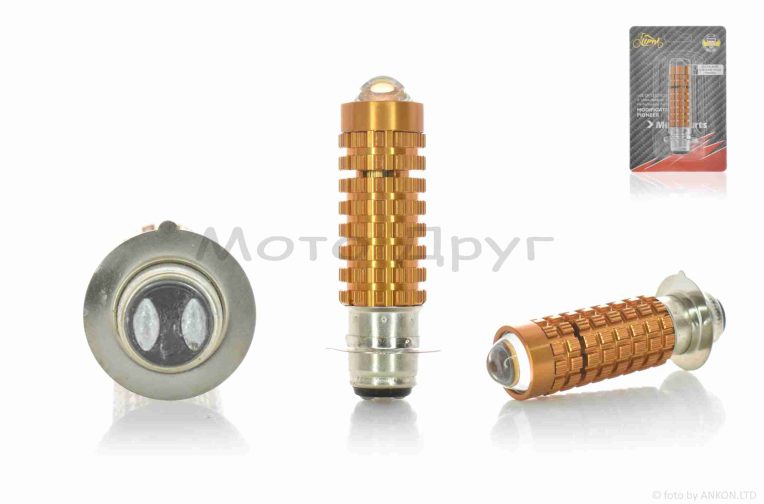 Лампа фары диодная  P15D-25-1 12V 35/35W  1 ус, белый/желтый, линза  “LIPAI”