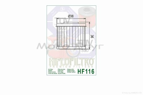 Фильтр масляный мото  HF116  D38/H36  "HIFLO"  ТАЙЛАНД — изображение 3