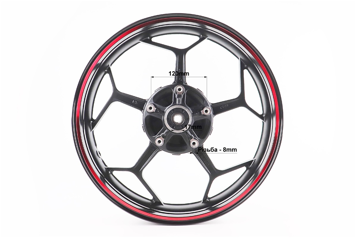 V200-F2 V250-F2 Диск колісний задній литий 17Х4 "під сайлентблоки" ЧОРНИЙ зі смугою (вісь 17мм) - Зображення 4