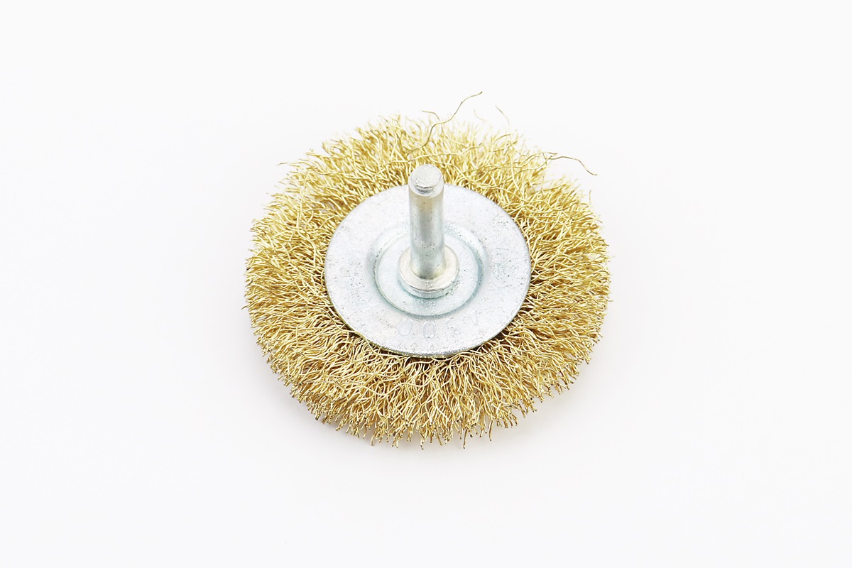 Щітка дискова зі стрижнем 1/4" D-60мм з латунованого рифленого дроту 19-9706