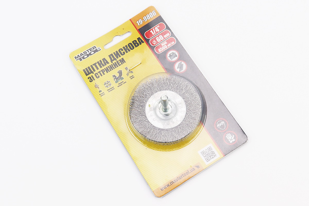 Щетка дисковая со стержнем 1/4" D-60мм из рифленой проволоки 19-9806 — изображение 2