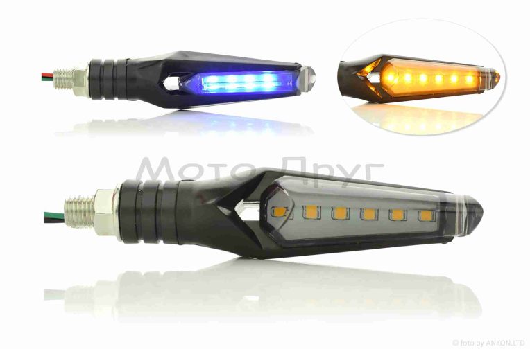 Повороты диодные пара #D-140 гибкая ножка, динамические, голубой габарит