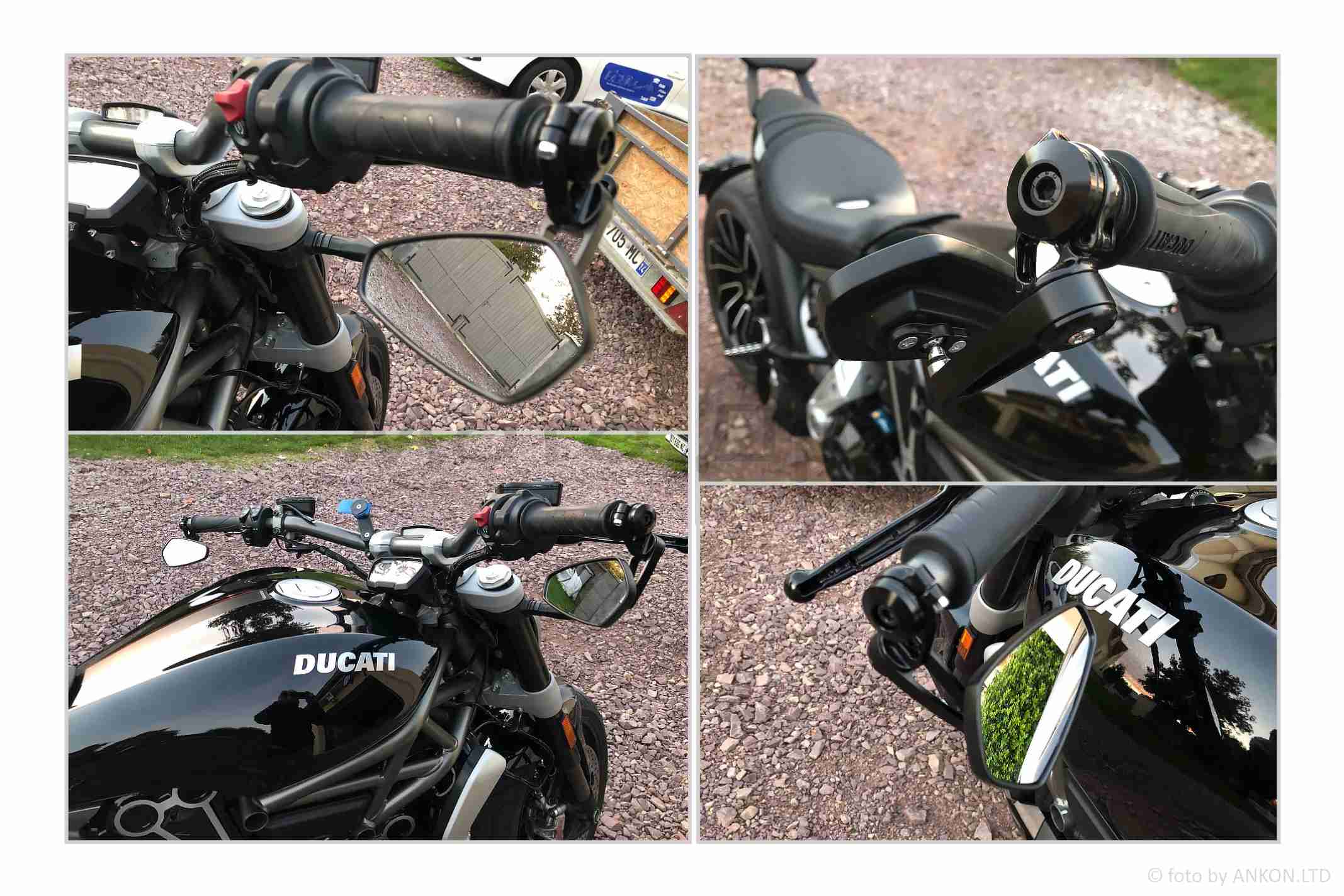 Зеркала в торец руля, стреловидные, алюминий, d13/17 "CUSTOM" (хром) — изображение 3