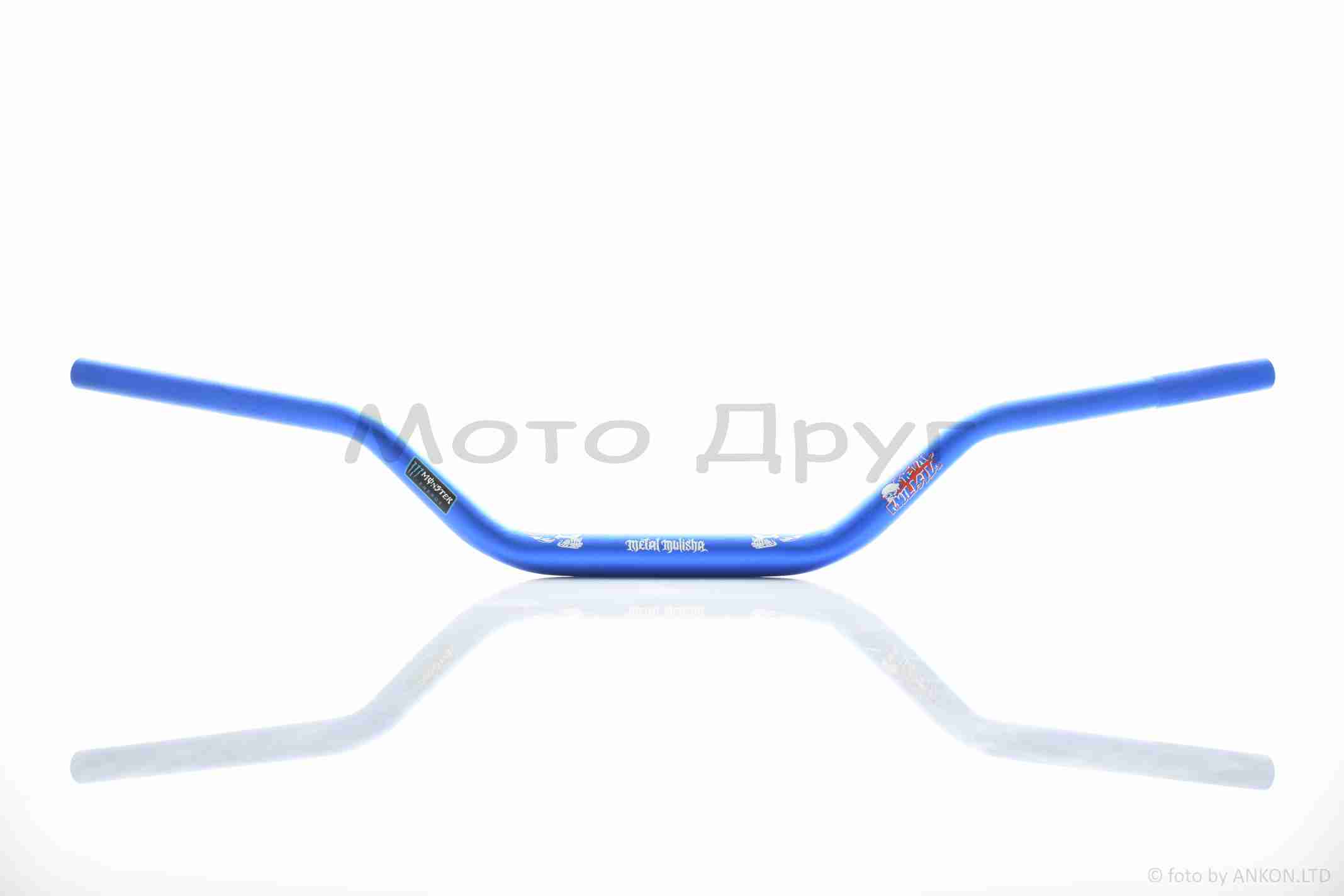 Кермо мото d22-28-22, L800, h100 алюміній "MONSTER" (#MetalMulisha, синій)