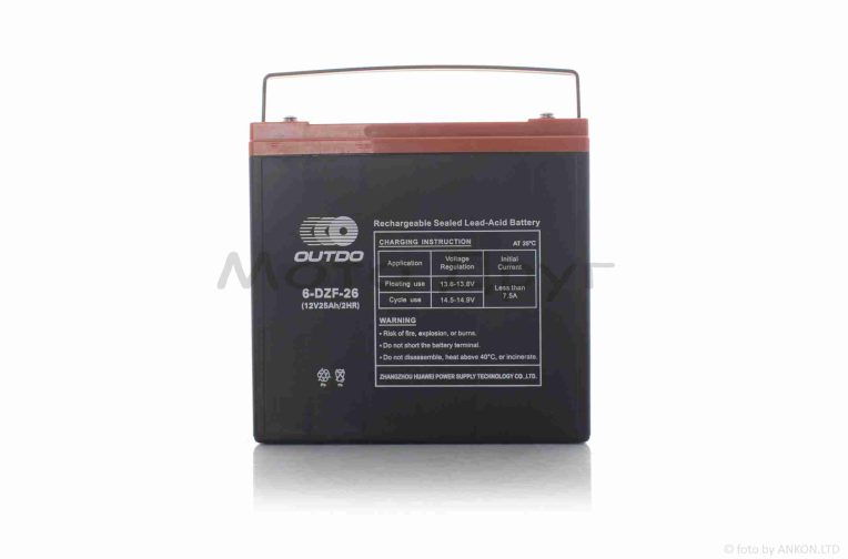 Акумулятор  AGM  12V  25A  180-78-170mm  6-DZF-26  тяговий  “OUTDO”