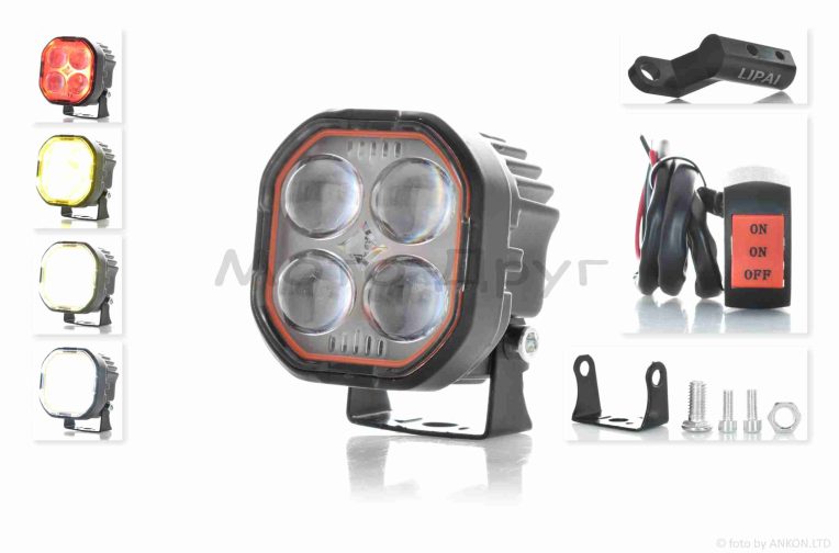 Фара додаткова квадратна, 56*56mm, діодна, біле/жовте світло, стробоскоп, кнопка #LPS-2178