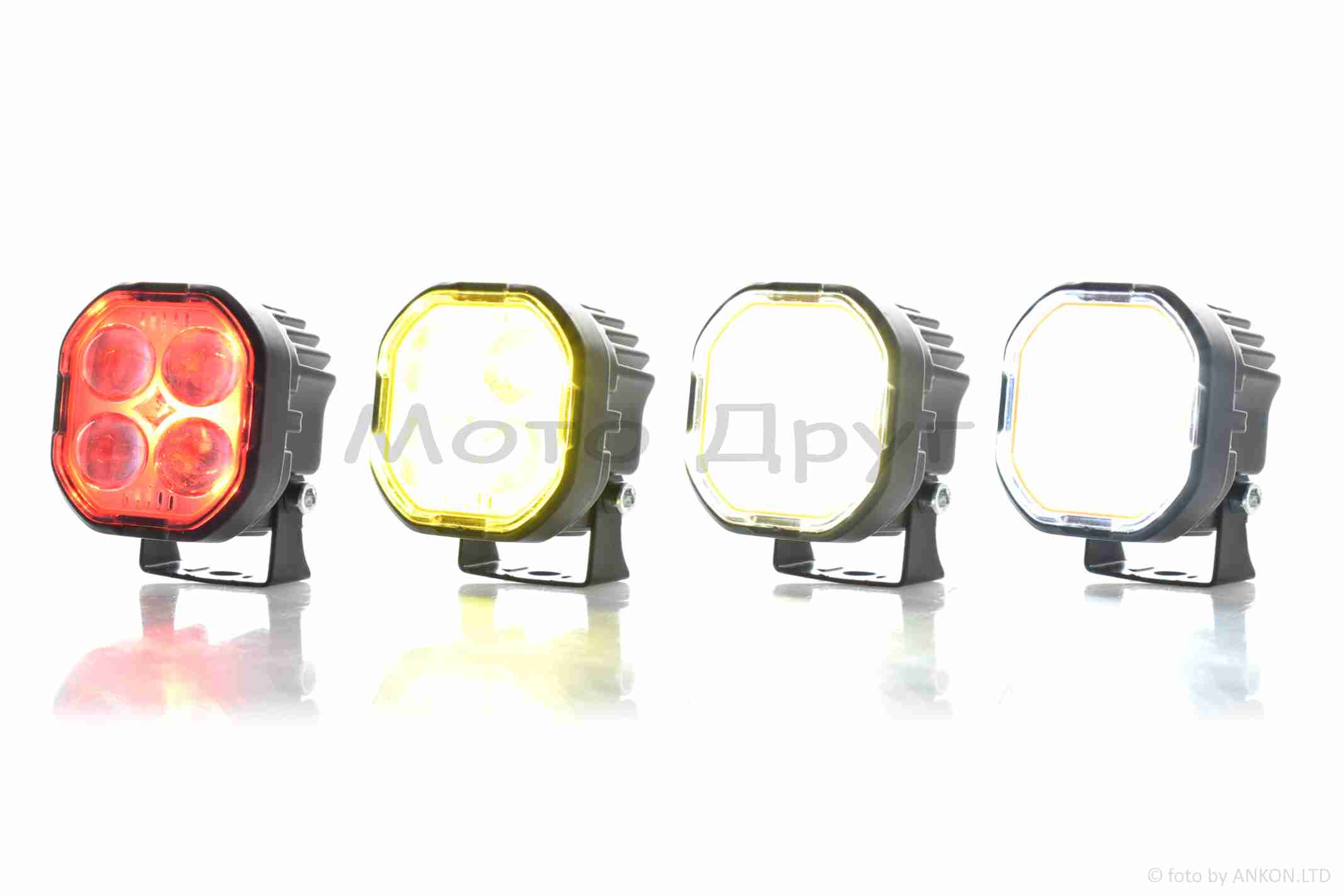 Фара додаткова квадратна, 56*56mm, діодна, біле/жовте світло, стробоскоп, кнопка #LPS-2178 - Зображення 3