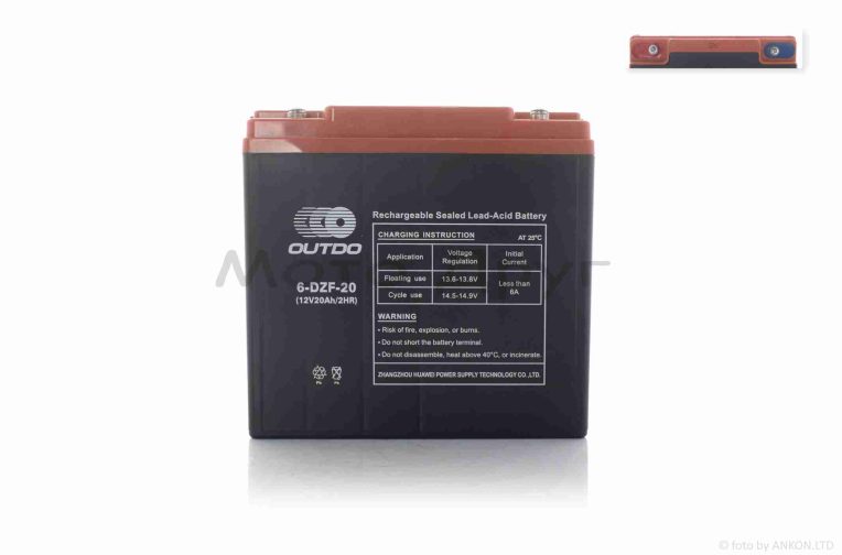 Акумулятор  AGM  12V  20A  180-78-170mm  6-DZF-20  тяговий  “OUTDO”  (2024)
