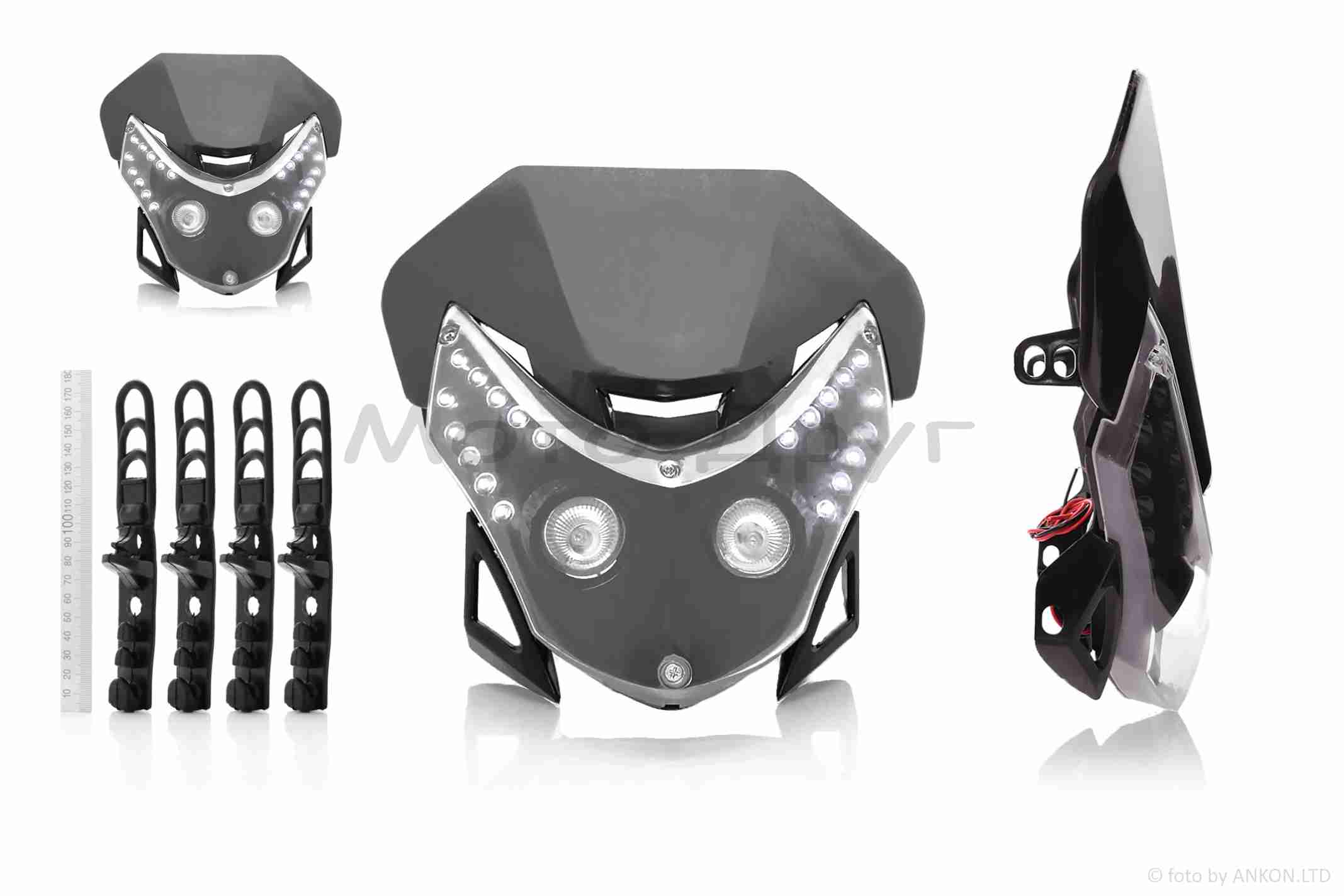 Обтічник з фарою універсальний +габарит 20 діодів +кріплення чорний