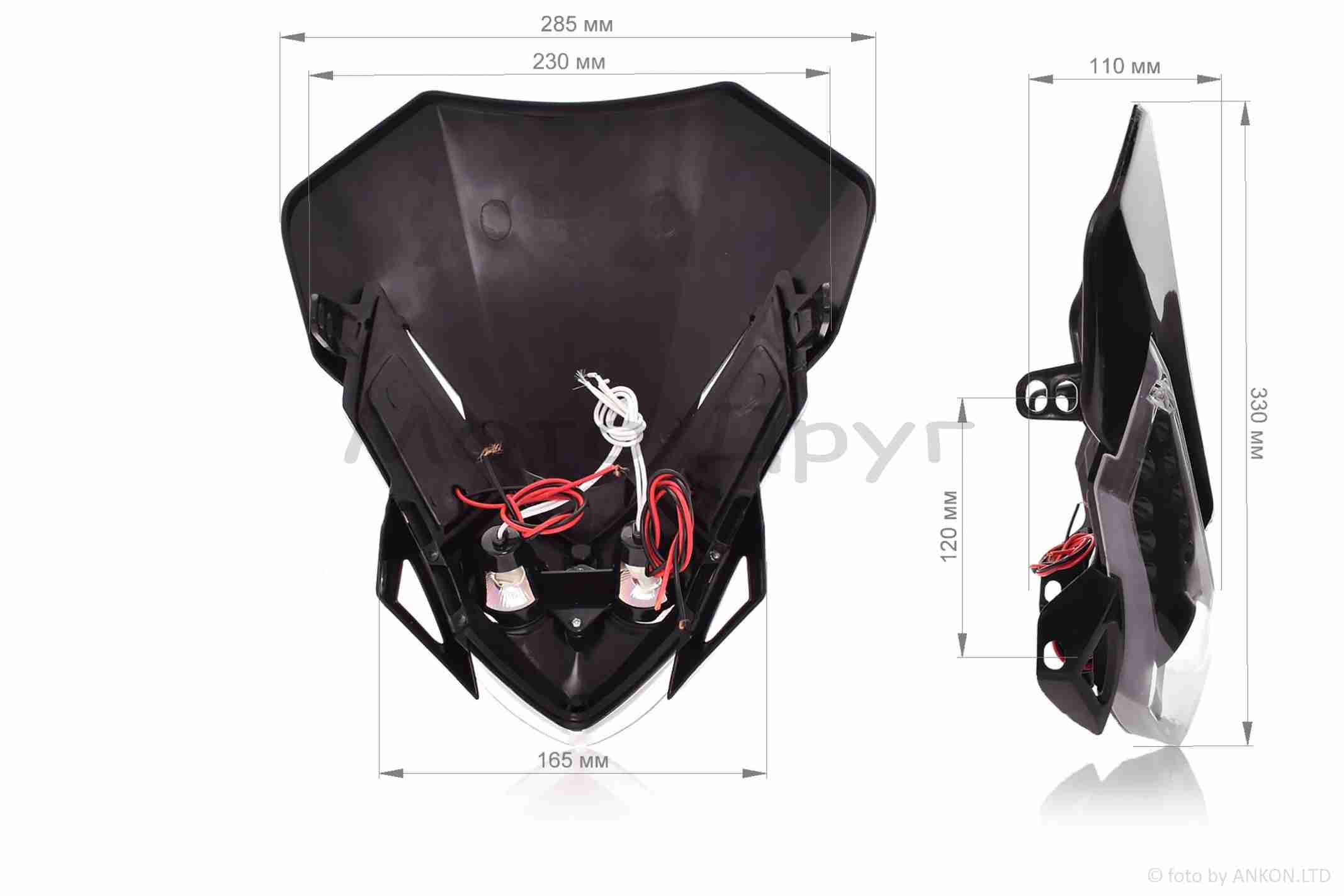 Обтічник з фарою універсальний +габарит 20 діодів +кріплення чорний - Зображення 6