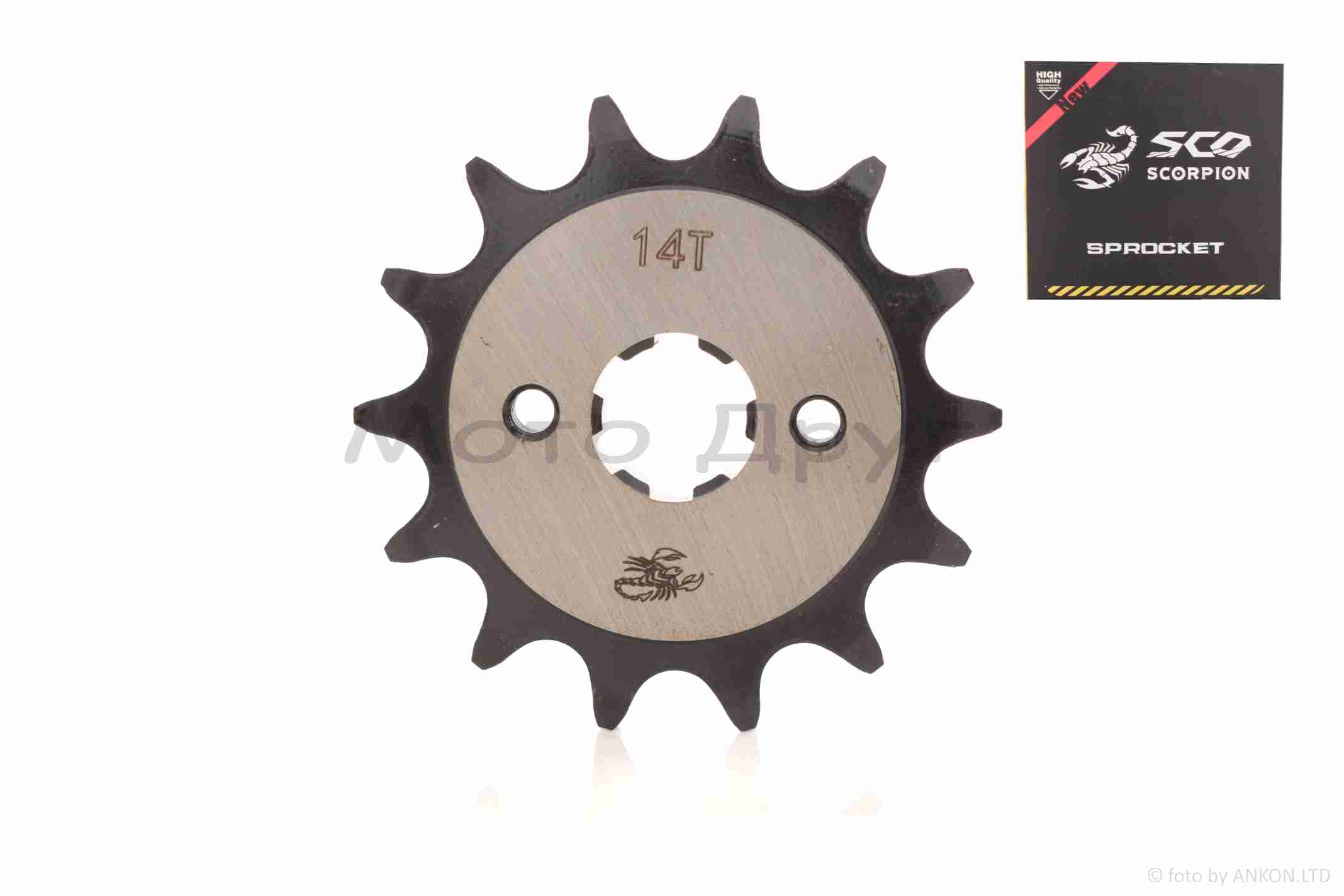 Звезда трансмиссии передняя 520‑14T, d20, шлиц коробки 5mm "SCORPION" Lifan
