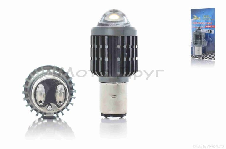 Лампа фари діодна  H6 (BA20D)  12V 35/35W  2 діода білий/жовтий лінза  “LIPAI”