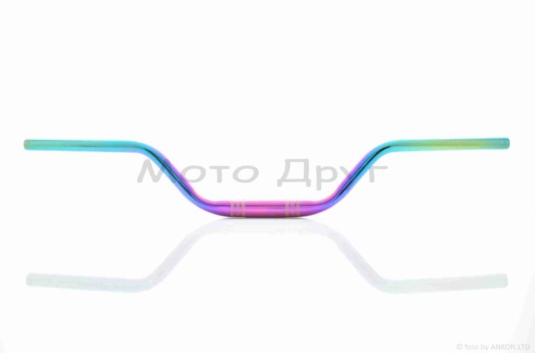 Кермо мото d22-28-22, L770, h110 сталевий (#Plasma, бірюзовий/ліловий)