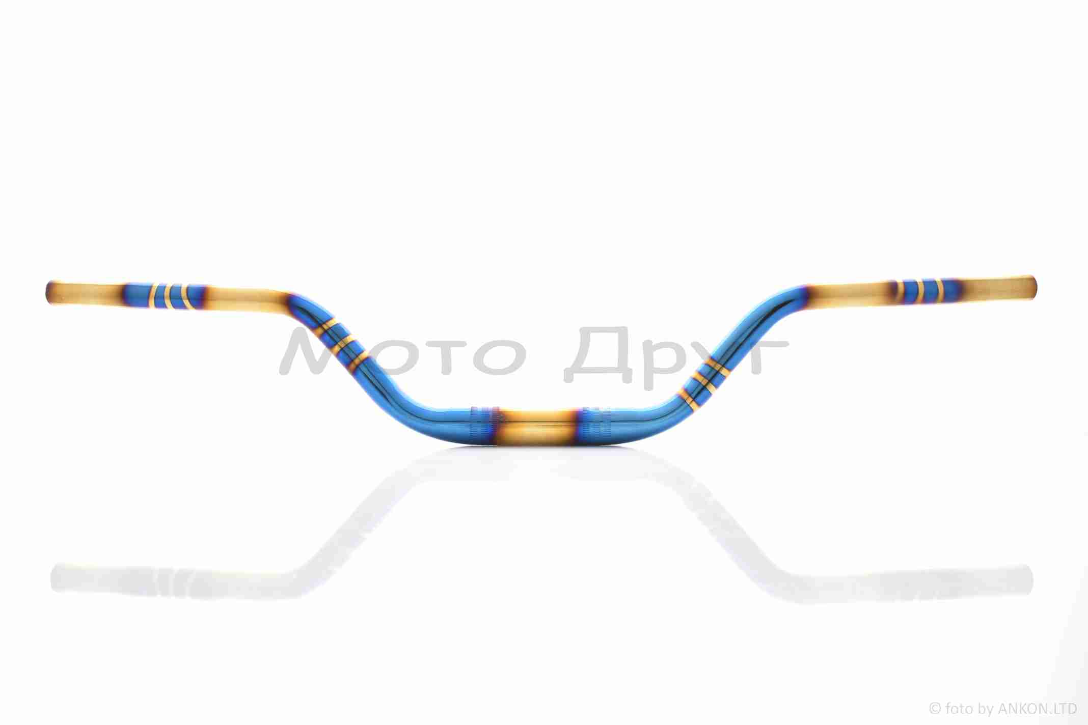 Кермо мото d22-28-22, L770, h110 сталевий (#Plasma, синій/золотистий)