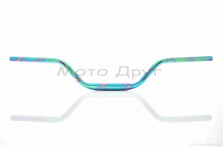 Кермо мото d22-28-22, L770, h110 сталевий (#Plasma, бірюза/бузок/хром)