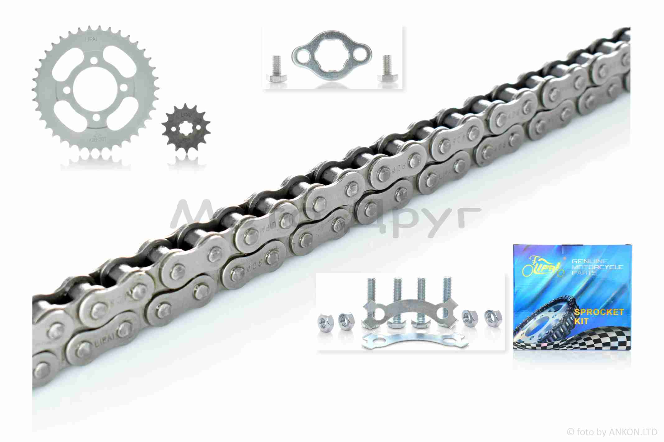 Звезды трансмиссии пара Delta 428-14/38 +цепь 112L "LIPAI" (SILVER)