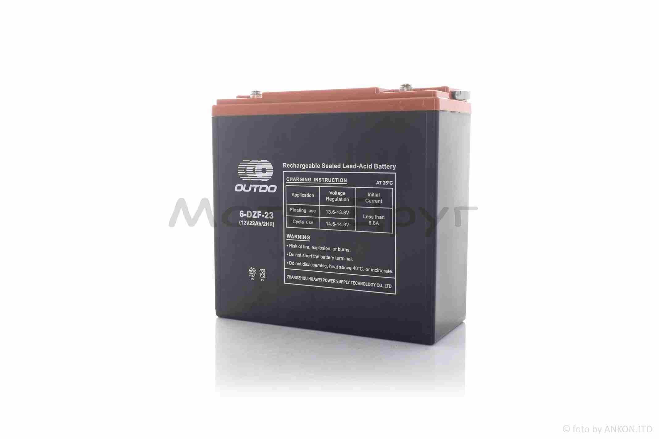 Аккумулятор AGM 12V 22A 180-78-170mm 6-DZF-23 тяговый "OUTDO" (E-bike, электро вело/скутеры) — изображение 4