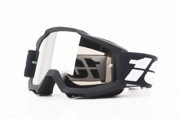 Очки кроссовые/эндуро/АТV, черные с черно-белым ремешком (зеркальное стекло)