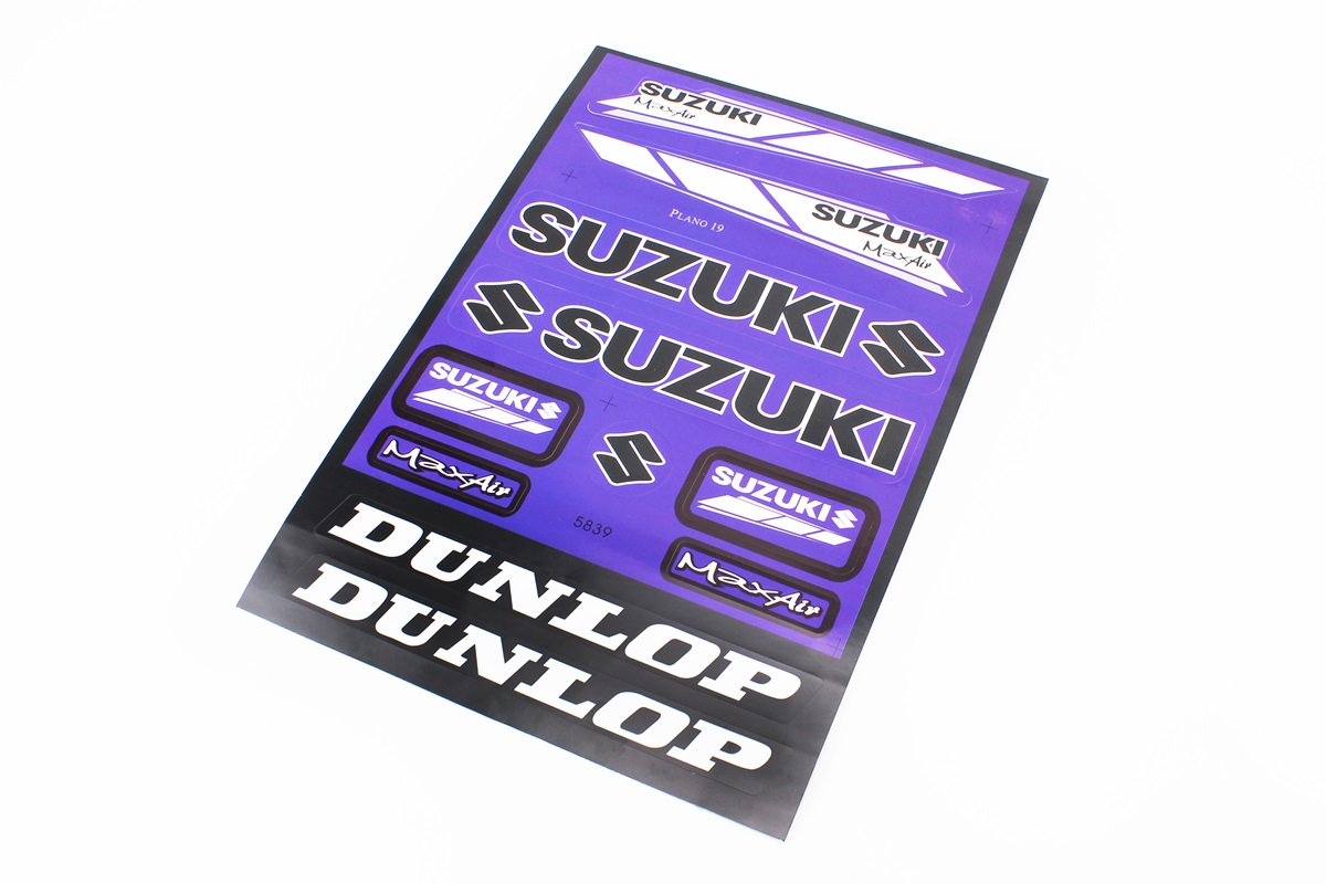 Наклейки на планшеті "Suzuki / Dunlop" сині набір 11шт 23х32, 5839B