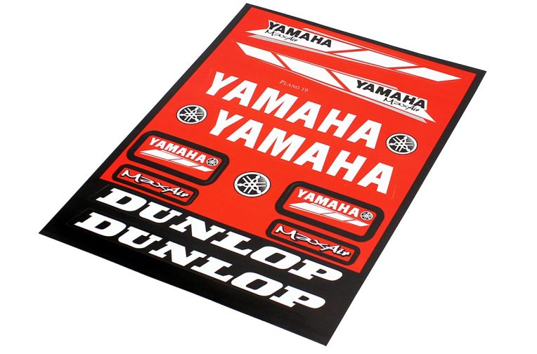 Наклейки на планшеті “Yamaha / Dunlop” червоні набір 13шт 23х32, 5997
