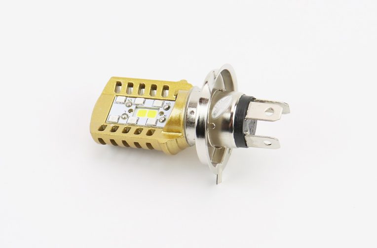 Лампа фары диодная H4 LED-2 (желтая) алюминиевый ребристый корпус