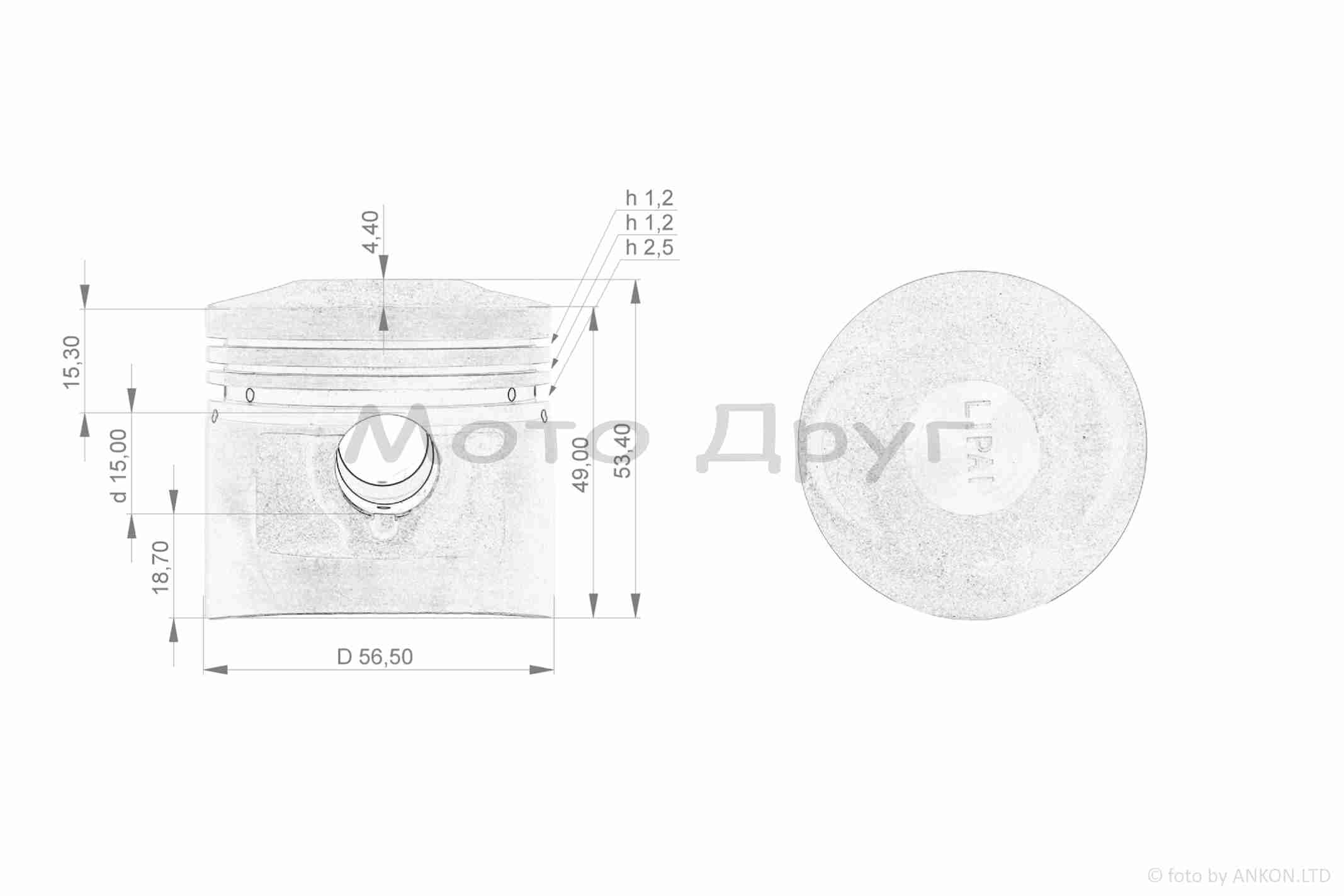 Поршень к-кт CB125 STD 56.50, p-15 "LIPAI" - Зображення 2