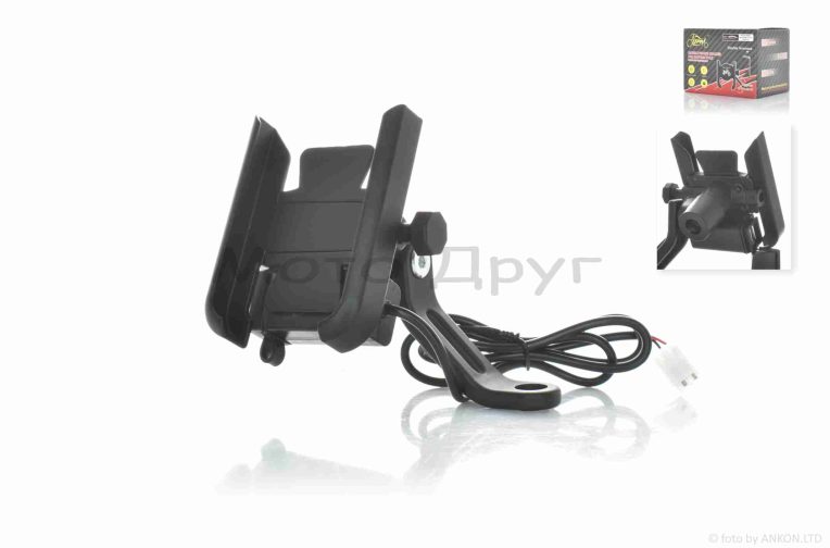 Тримач для телефону кріплення під дзеркало алюмінієвий, #M3-1 USB (чорний)
