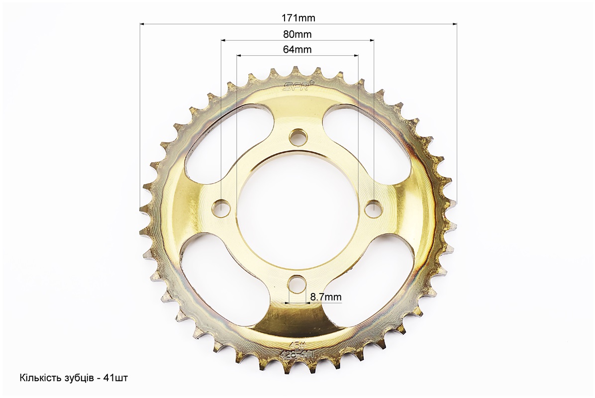 Звезда задняя FXD125 - 428-41T - d=64; 4отв.*80mm "каленая" Viper F5 — изображение 2