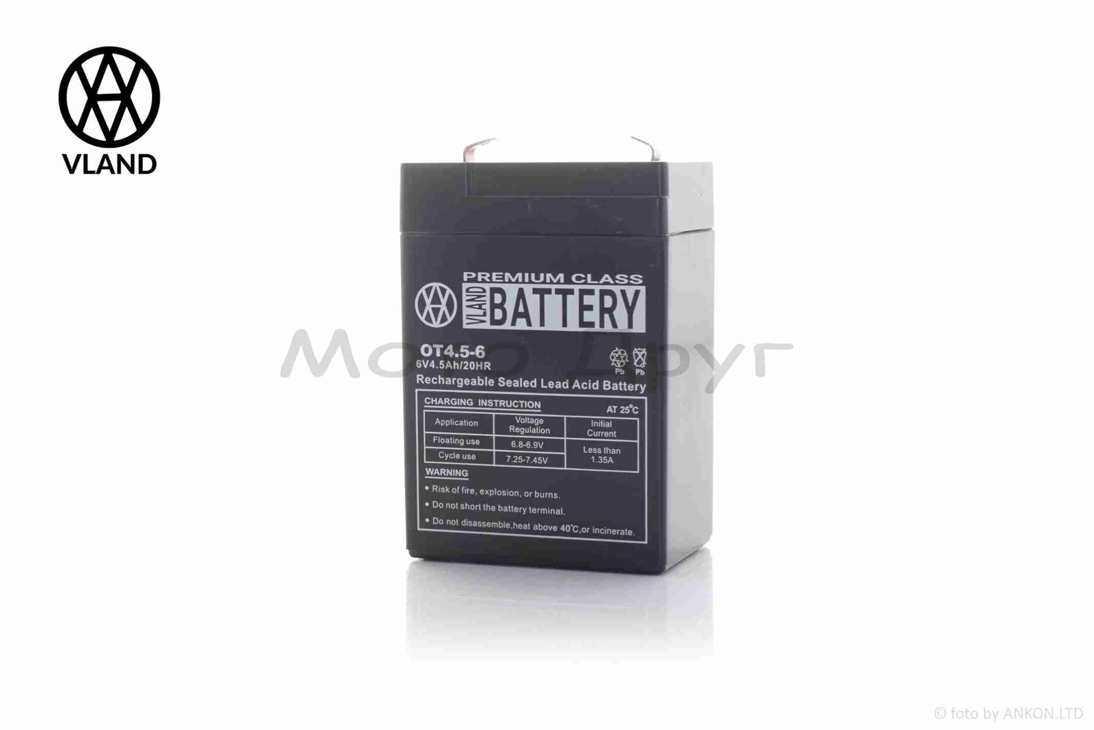 Аккумулятор SLA 6V 4.5A 70-48-100-106mm OT4.5-6 "VLAND" (2026) — изображение 4