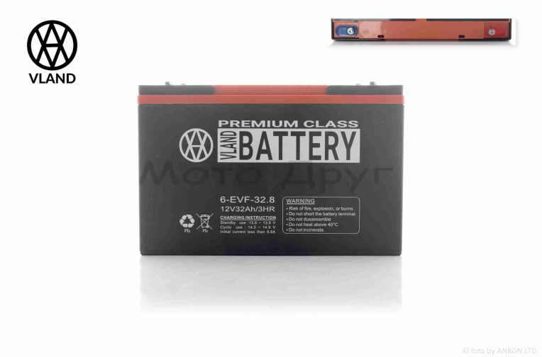 Акумулятор  AGM  12V  32A  267-78-170mm  6-EVF-32.8  тяговий  “VLAND”  (E-bike, електро вело/скутери 2026)