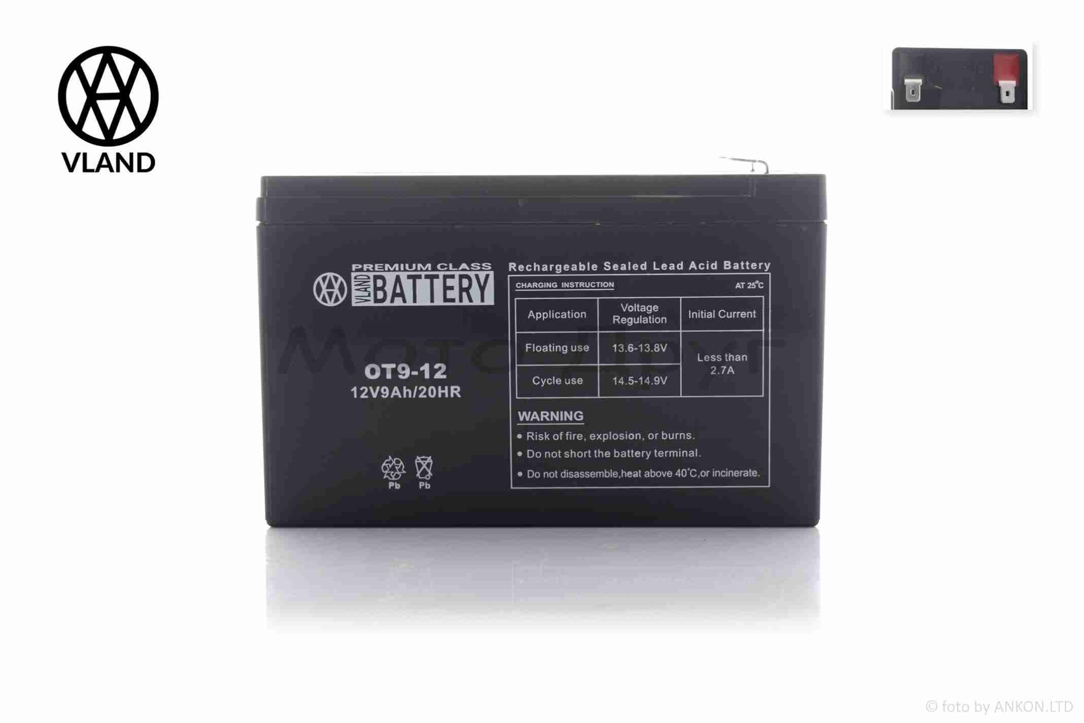 Акумулятор SLA 12V 9A 151-65-94mm OT9-12 "VLAND" (2026)