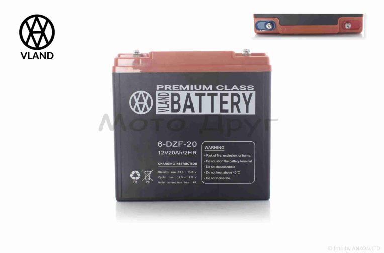 Акумулятор  AGM  12V  20A  180-78-170mm  6-DZF-20  тяговий  “VLAND”  (E-bike, електро вело/скутери 2026)