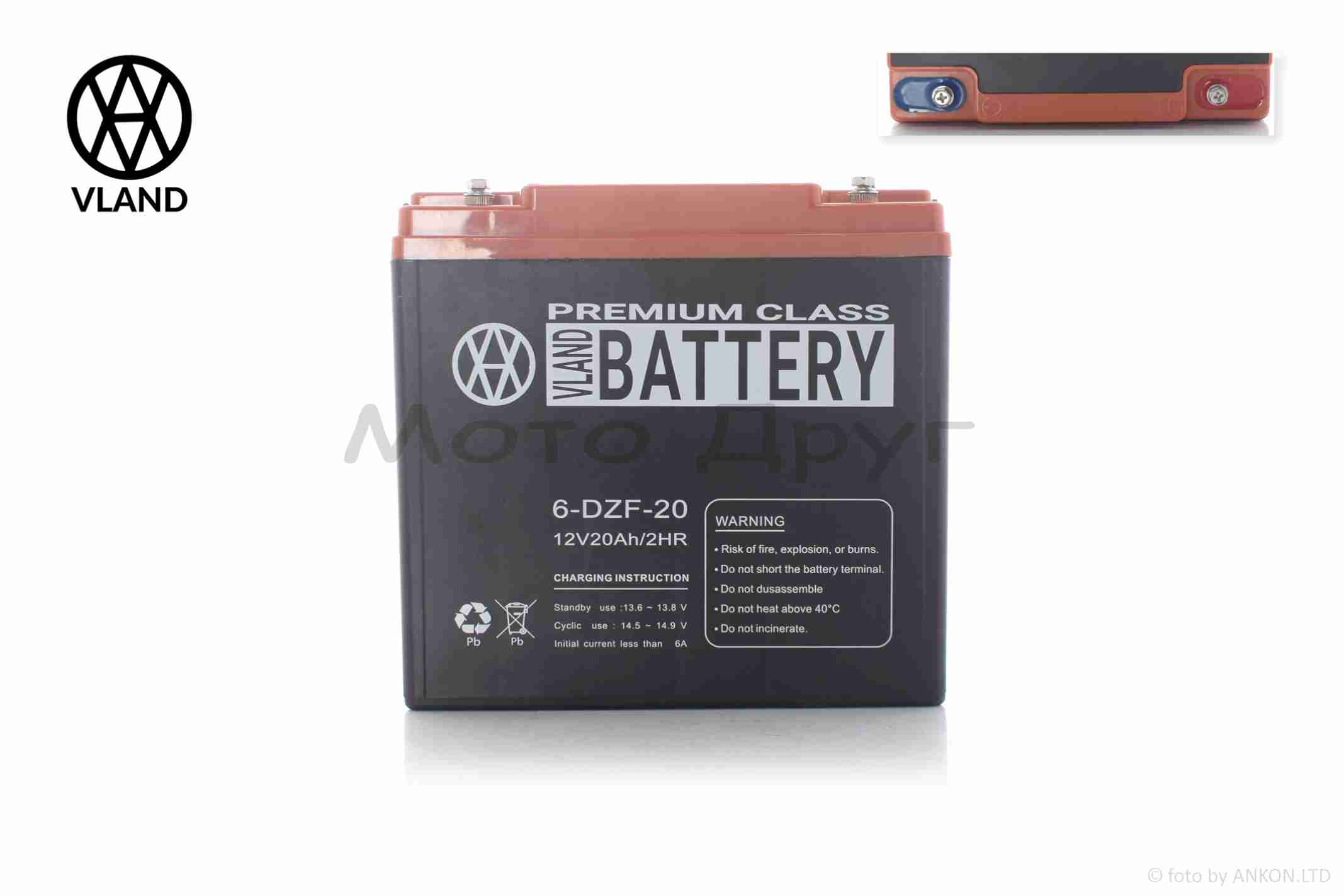 Акумулятор AGM 12V 20A 180-78-170mm 6-DZF-20 тяговий "VLAND" (E-bike, електро вело/скутери 2026)