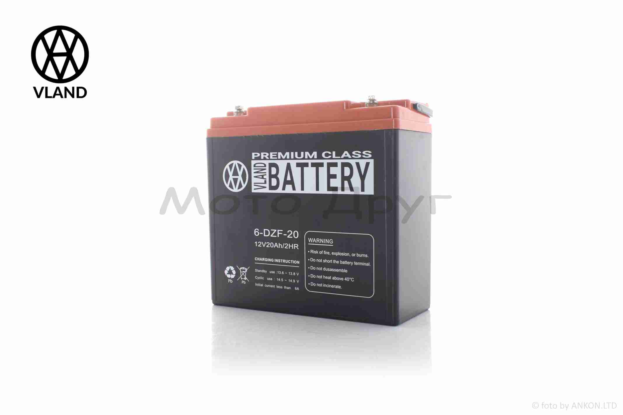 Акумулятор AGM 12V 20A 180-78-170mm 6-DZF-20 тяговий "VLAND" (E-bike, електро вело/скутери 2026) - Зображення 4