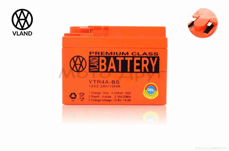 Акумулятор  GEL  12V  2.3A  Honda  115-50-85mm  YTR4A-BS  “VLAND”  (2026)
