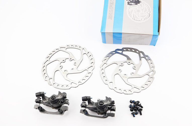 Гальмо Disk-brake переднє (F160/R140мм)+заднє (F180/R160мм), диски 160мм, кріпл. 6 болтів, сірий SF-M350+RT525