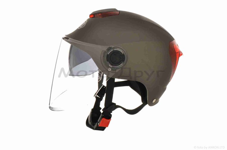 Шлем открытый (мото 50cc/вело/самокат)  “DAVID”  (#D308, серый матовый, M-XL, очки, ABS)