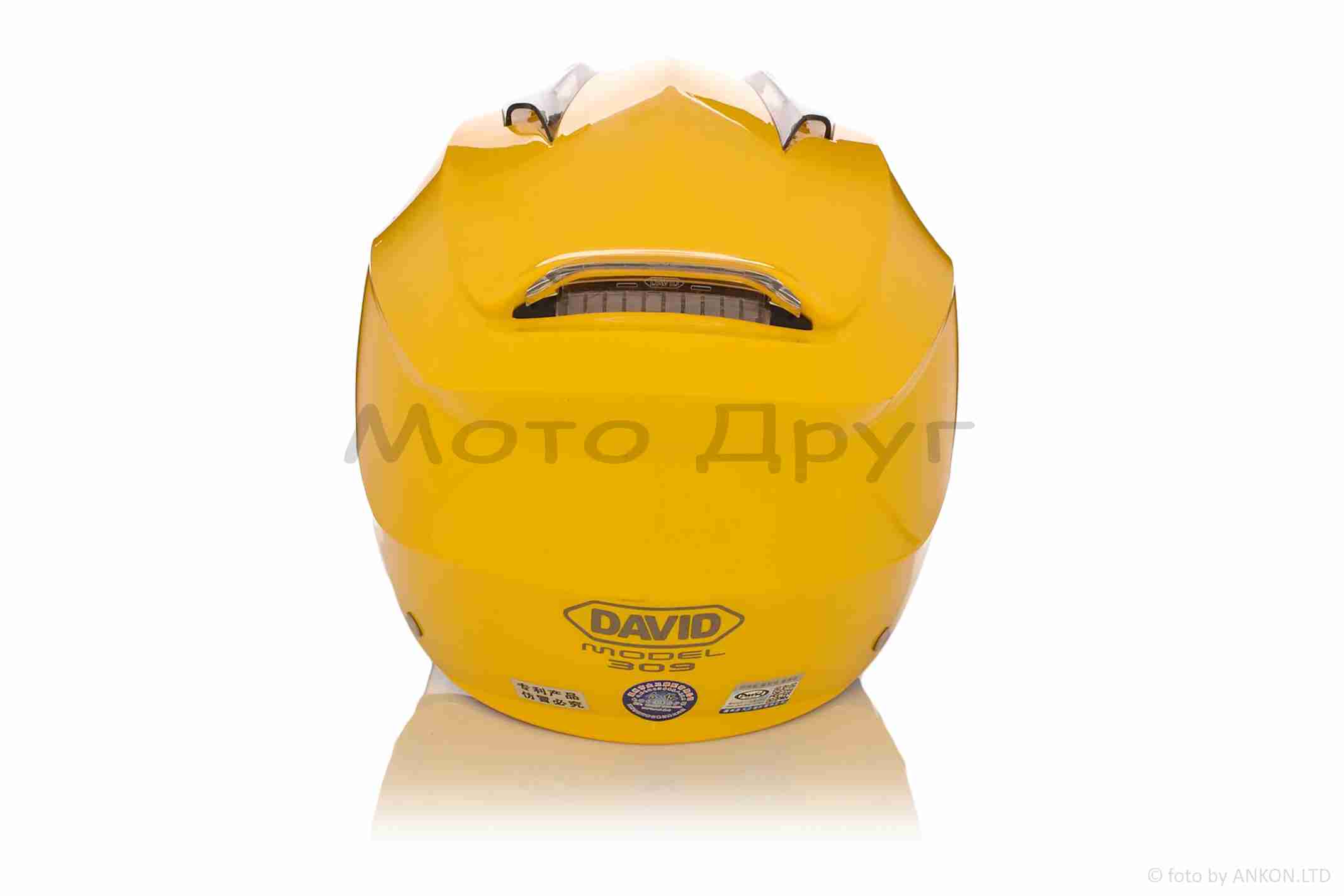 Шлем открытый (мото 50cc/вело/самокат) "DAVID" (#S309, желтый глянцевый, M-XL, очки) — изображение 2