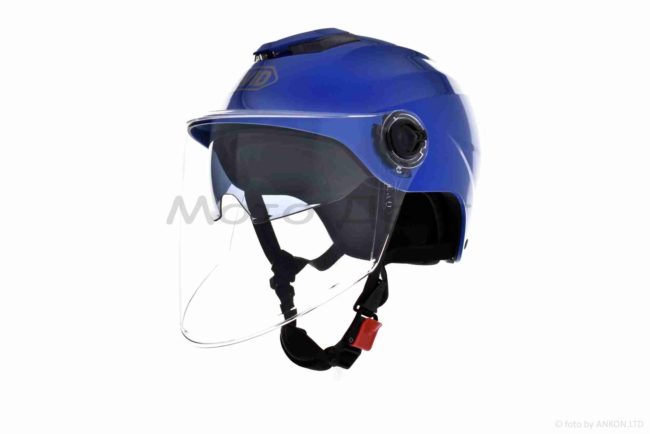 Шлем открытый (мото 50cc/вело/самокат) "DAVID" (#S308, синий глянцевый, M-XL, очки) — изображение 2