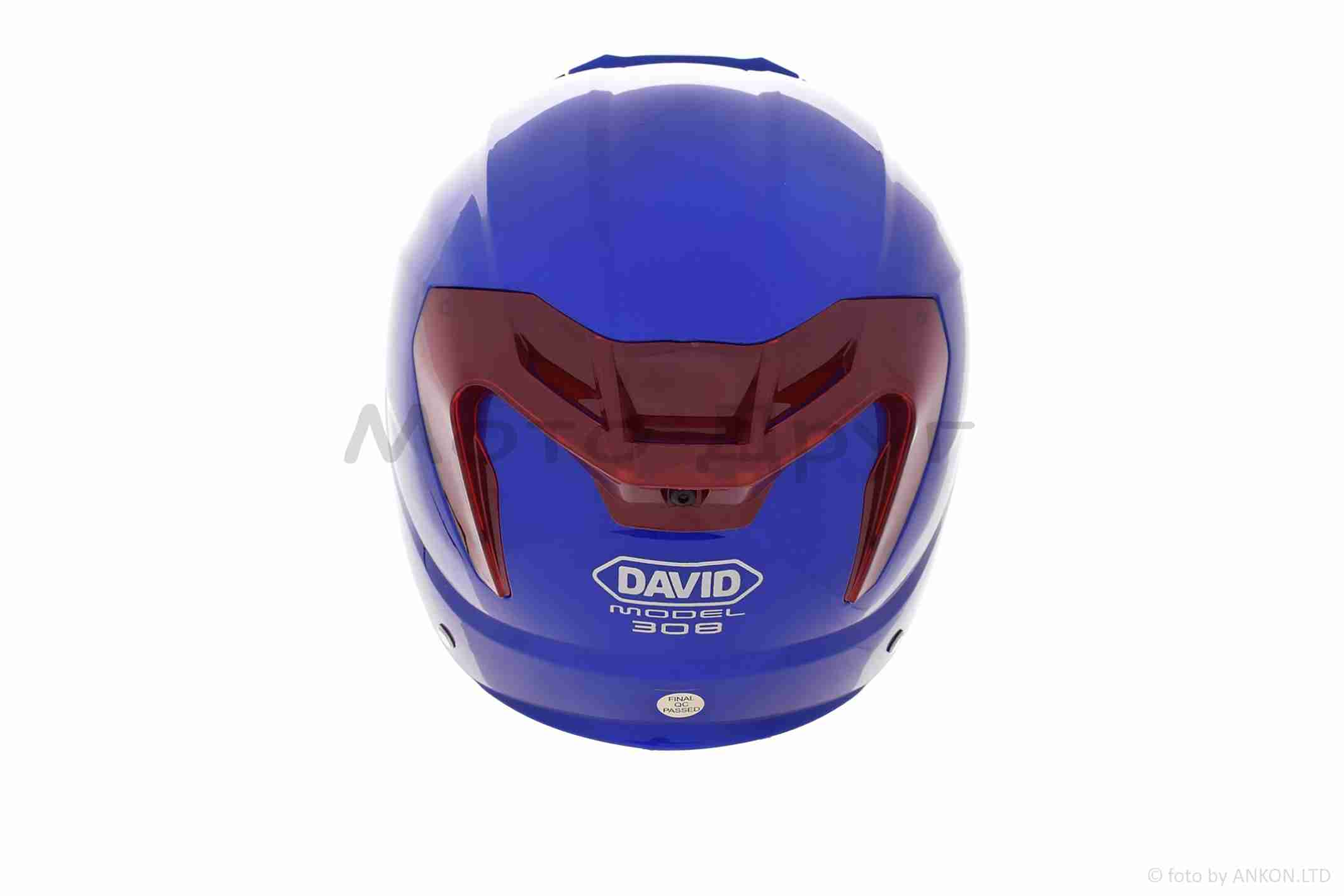 Шлем открытый (мото 50cc/вело/самокат) "DAVID" (#D308, синий глянцевый, M-XL, очки, ABS) — изображение 2