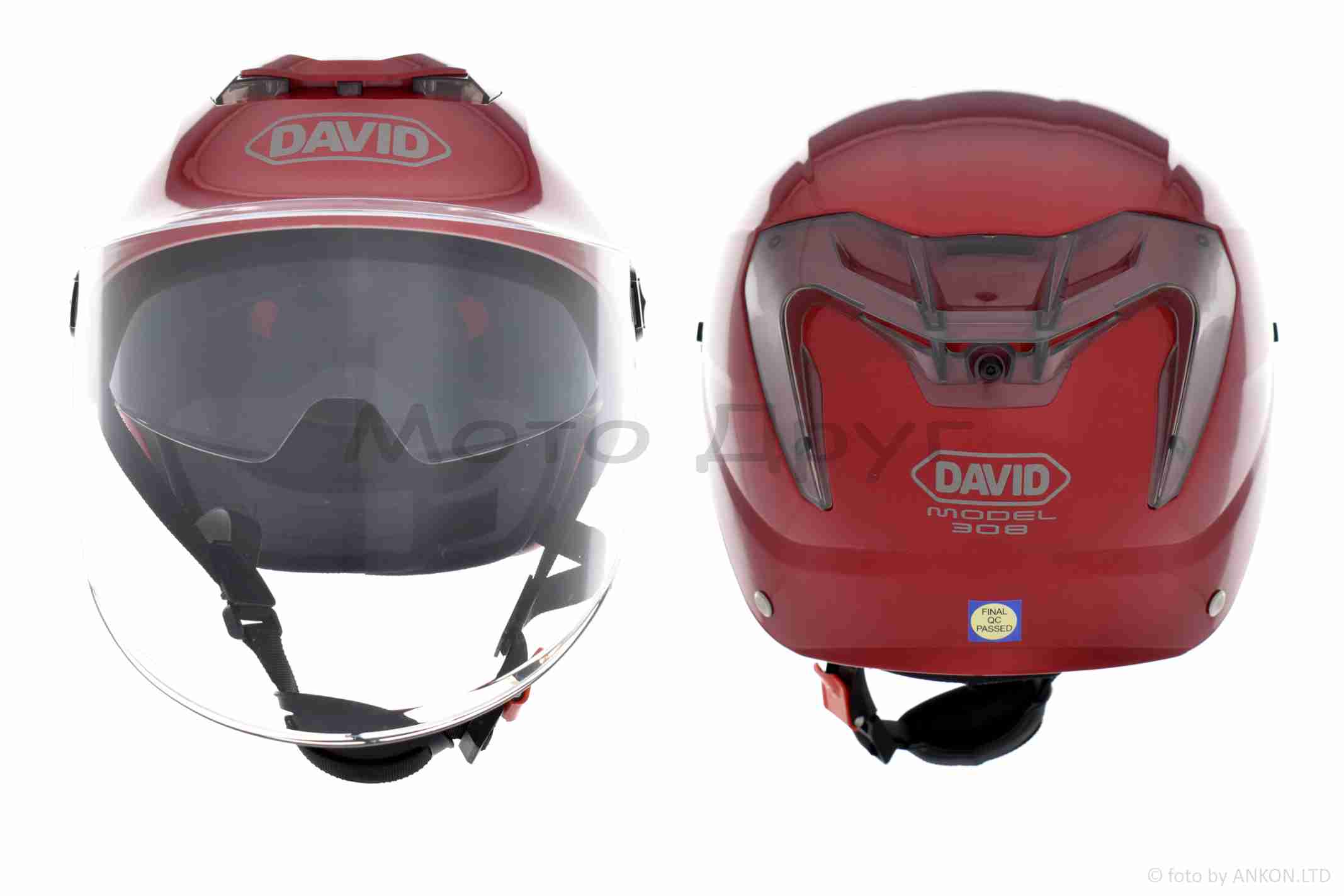 Шлем открытый (мото 50cc/вело/самокат) "DAVID" (#S308, красный глянцевый, M-XL, очки) — изображение 3