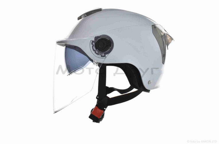 Шлем открытый (мото 50cc/вело/самокат)  “DAVID”  (#S308, серебристый глянцевый, M-XL, очки)