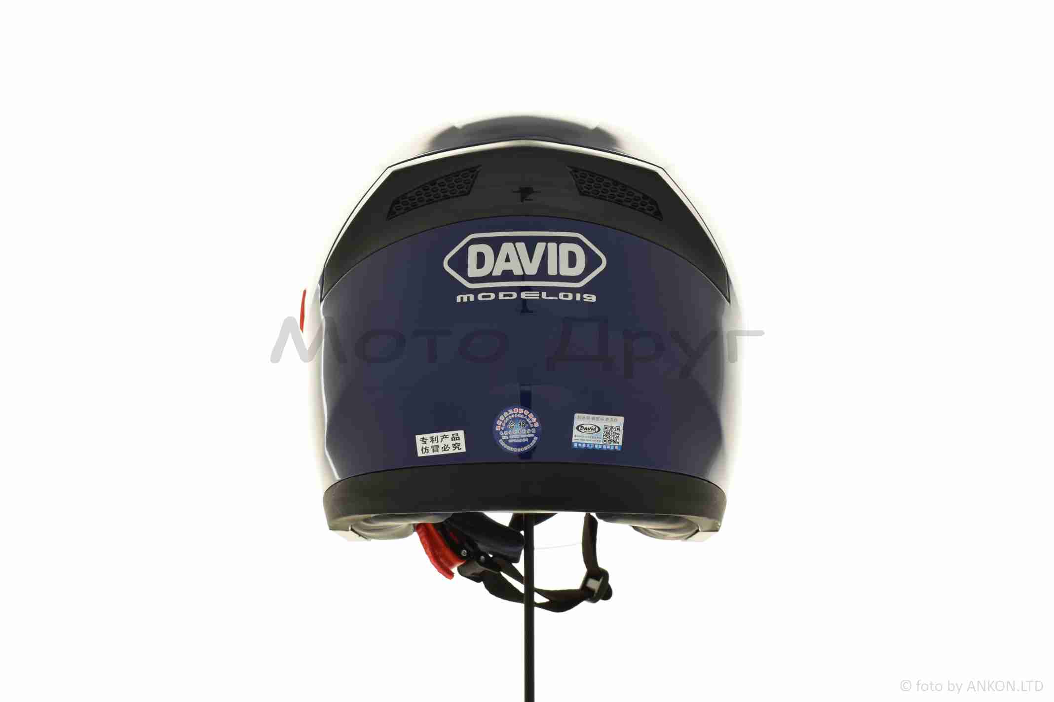 Шлем открытый "DAVID" (#D019, синий глянцевый, XL, очки, ABS) — изображение 9