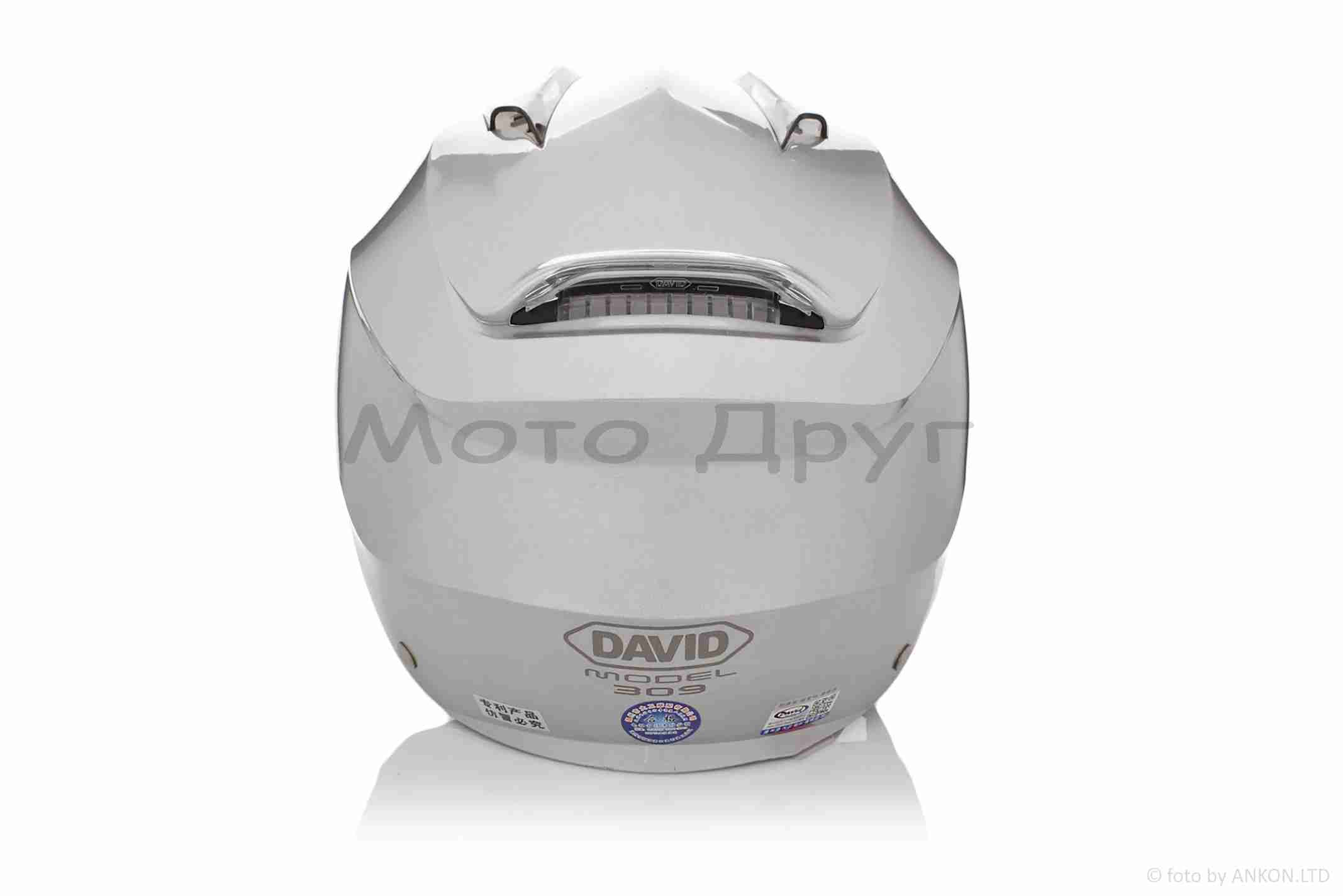 Шолом відкритий (мото 50cc/вело/самокат) "DAVID" (#S309, сріблястий глянсовий, M-XL, окуляри) - Зображення 2