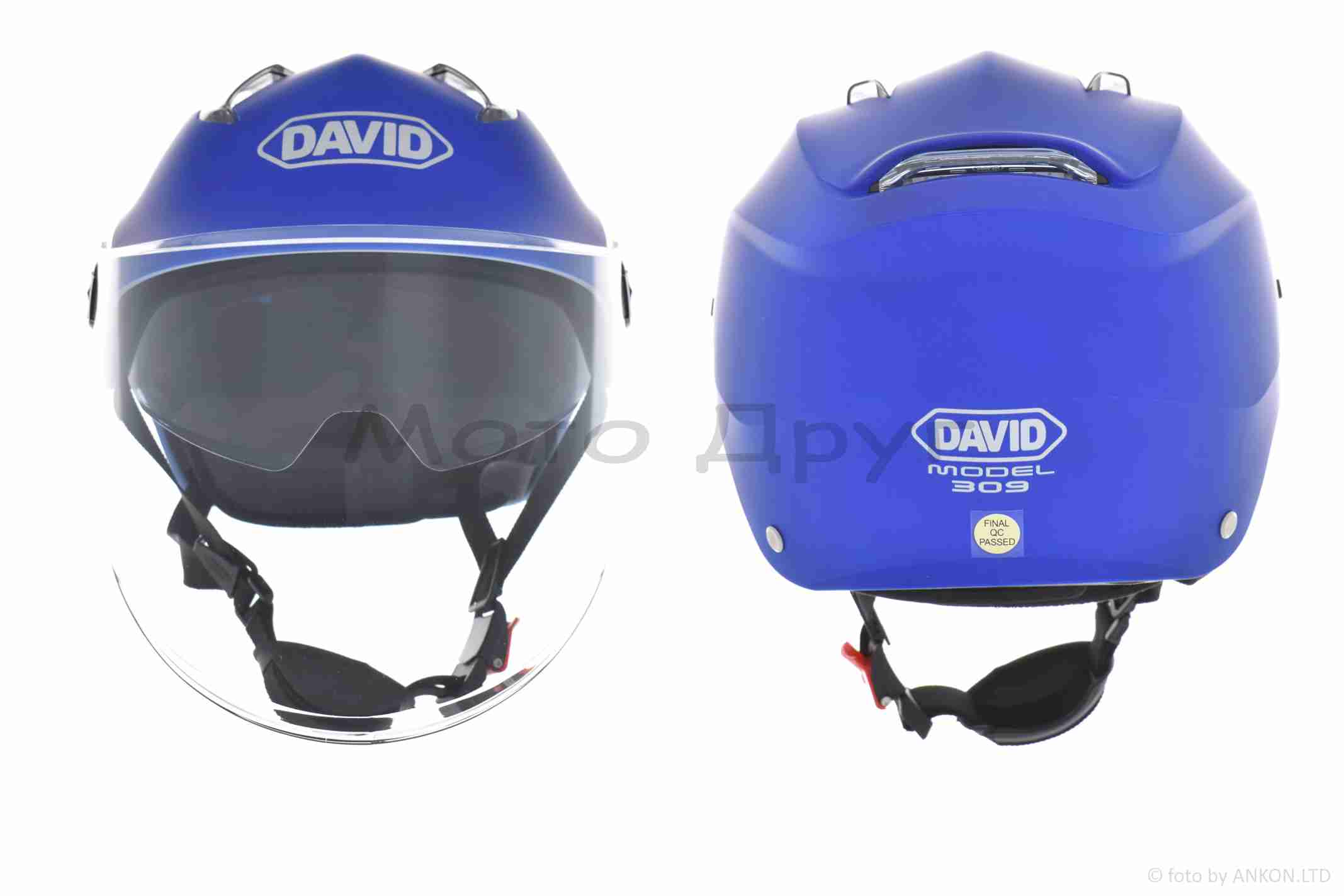 Шолом відкритий (мото 50cc/вело/самокат) "DAVID" (#S309, синій матовий, M-XL, окуляри, ABS) - Зображення 3