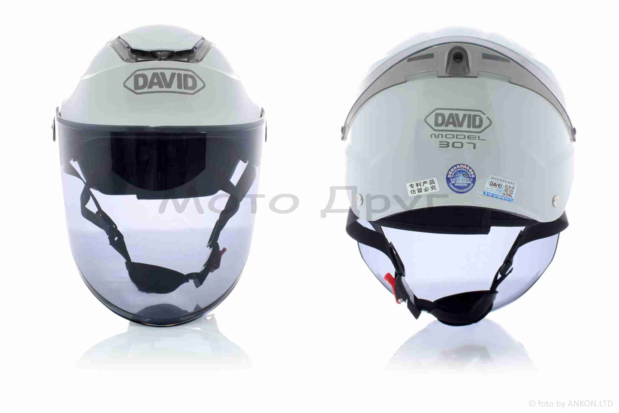 Шлем открытый "DAVID" (#D307, серый холодный, тонированный визор, M-XL, ABS) — изображение 2