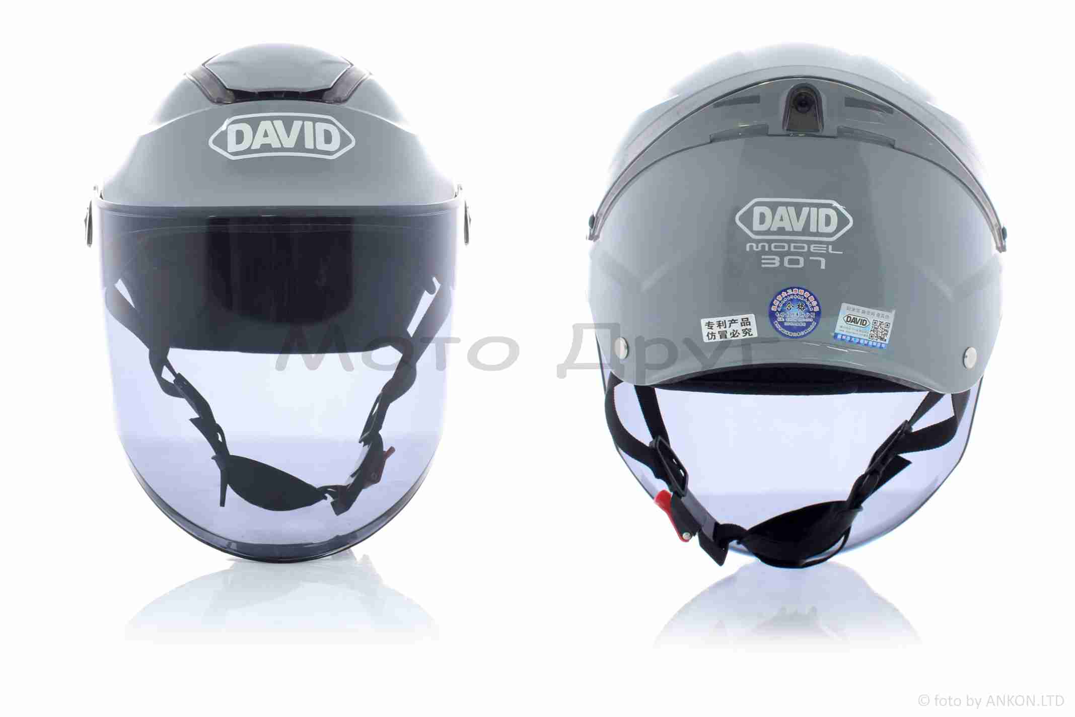 Шлем открытый "DAVID" (#D307, серый глянцевый, тонированный визор, M-XL, ABS) — изображение 2