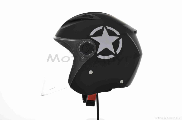 Шолом відкритий  “DAVID”  (#D017, чорний матовий Willys Star, L, ABS, сіра зірка)
