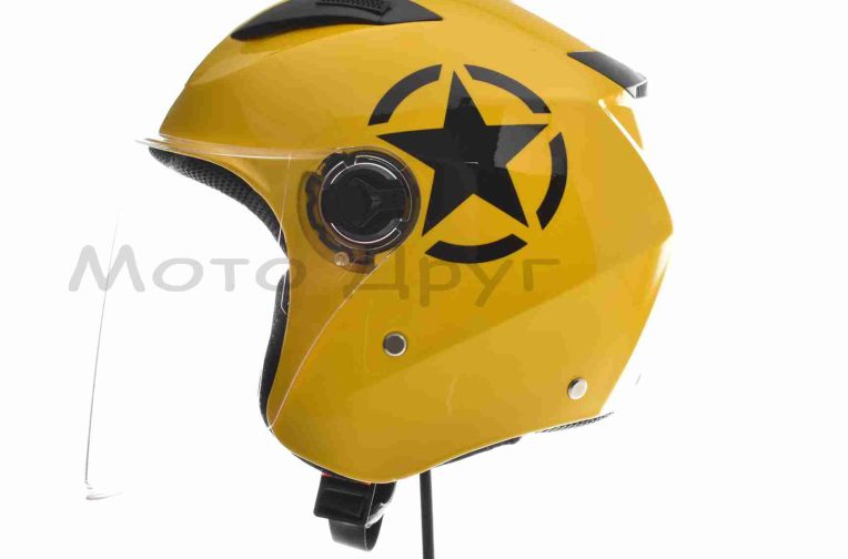 Шлем открытый  “DAVID”  (#D017, желтый Willys Star, L, ABS, черная звезда)